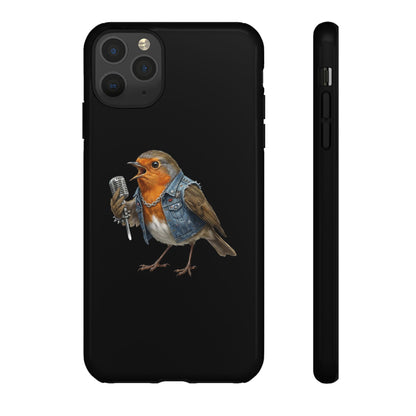 Rotkehlchen mit Mikrofon Premium Handyhülle – Doppelt Geschützt & Rundum Bedruckt Schwarz