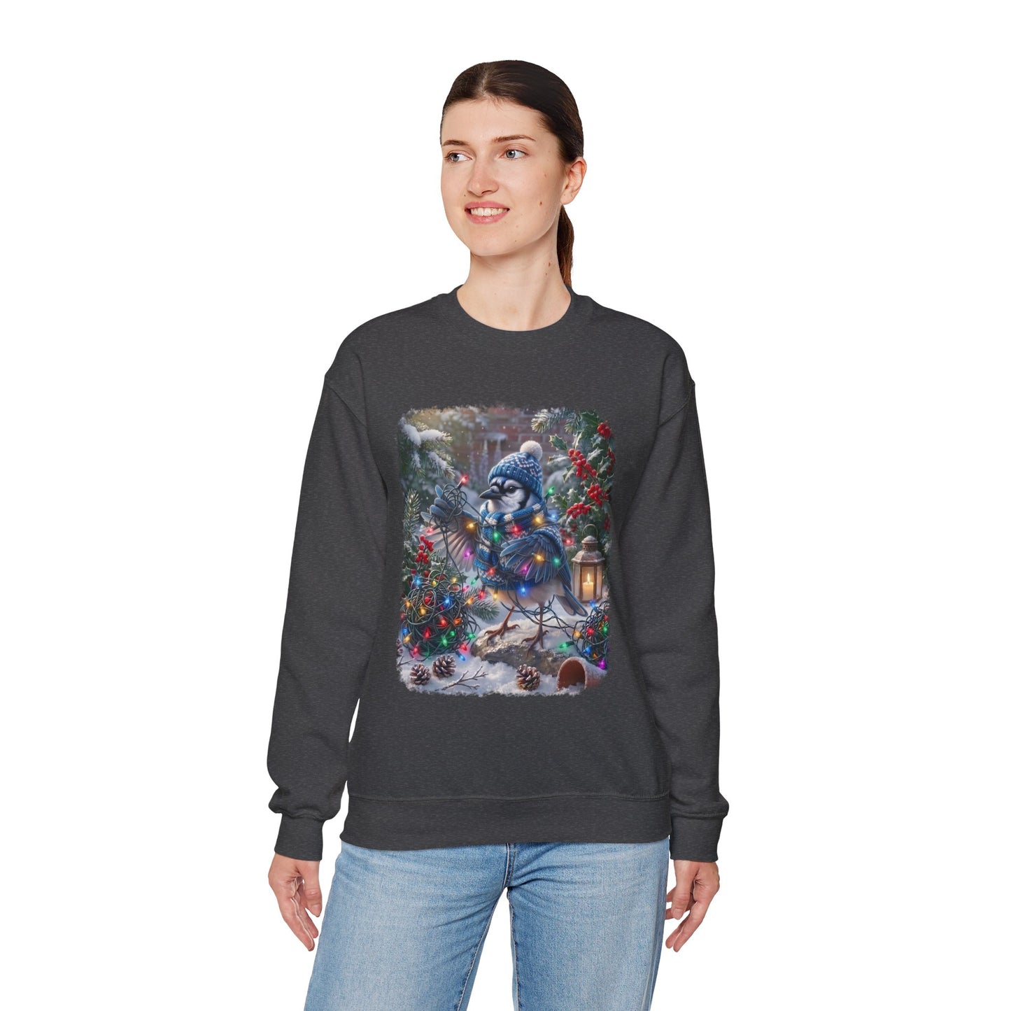 Blue Jay Christmas Sweatshirt – Tangled Lights Winter Crewneck