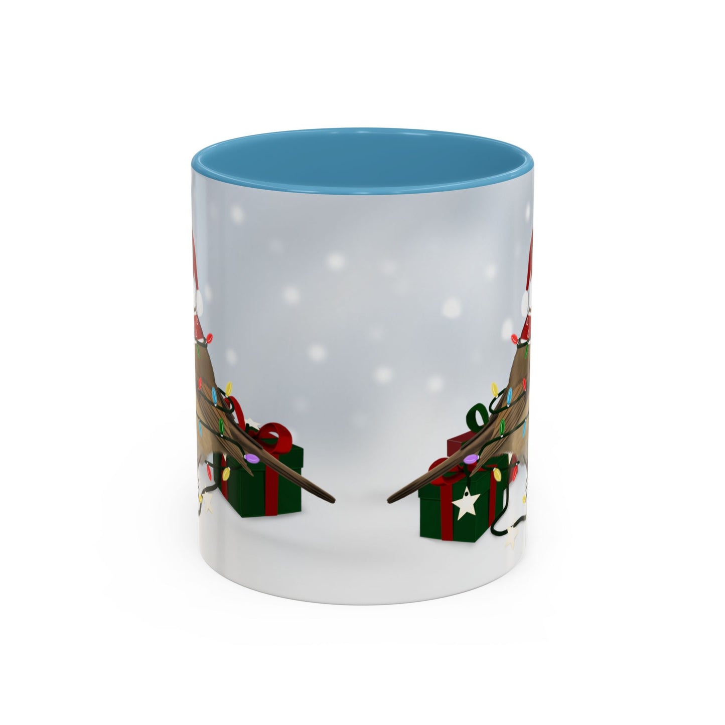 European Robin with Christmas Hat and Scarf Snow Bird Coffee Mug