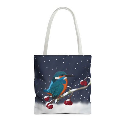 Kingfisher on a Winter Branch Christmas Bird Tote Bag 16"x16"