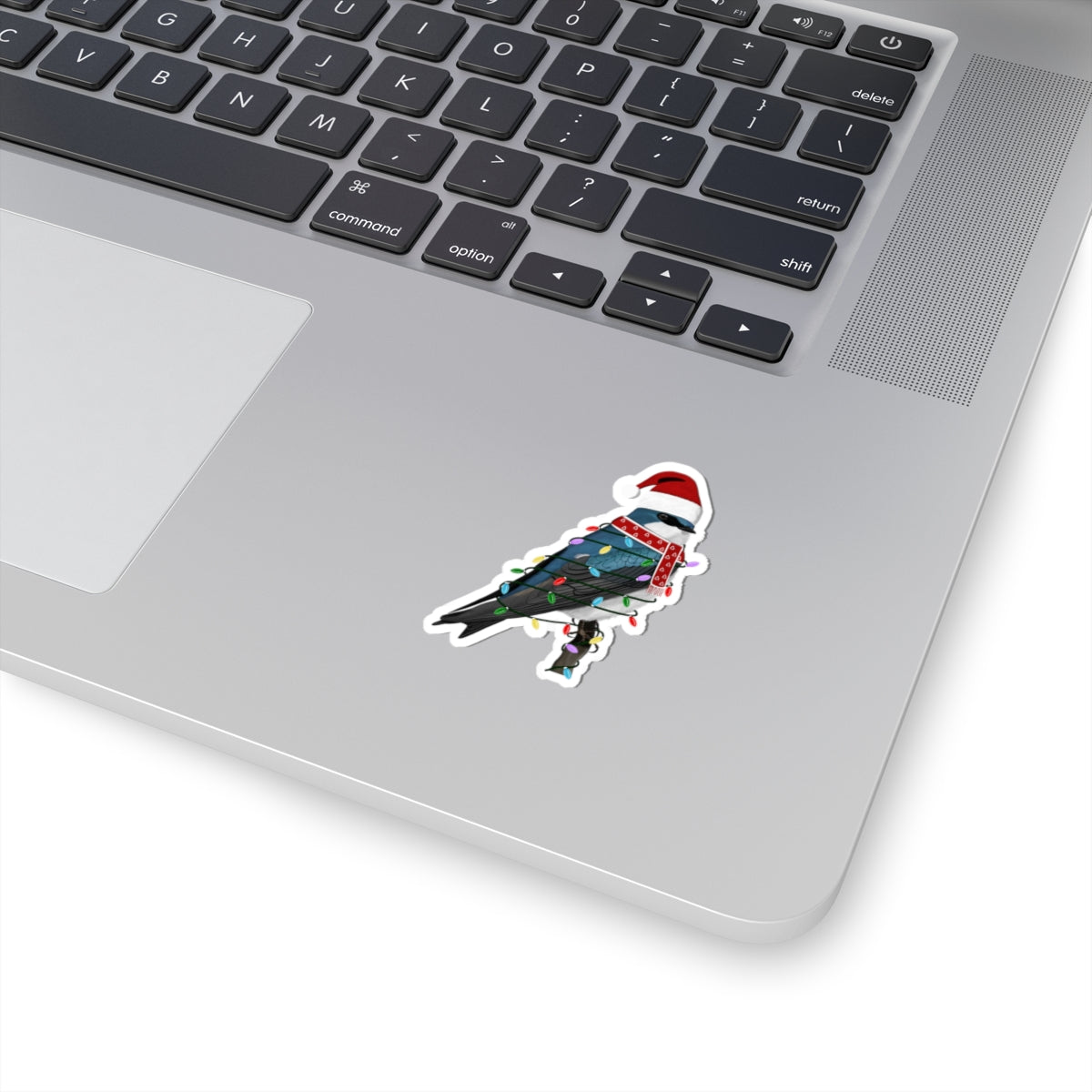 Tree Swallow with Fairy Lights Santa Claus Hat and Scarf Christmas Bird Sticker