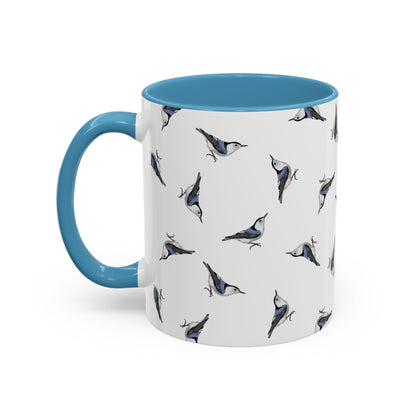 Nuthatch All-Over Pattern Accent Mug | Colorful Bird Lover Gift for Birdwatchers