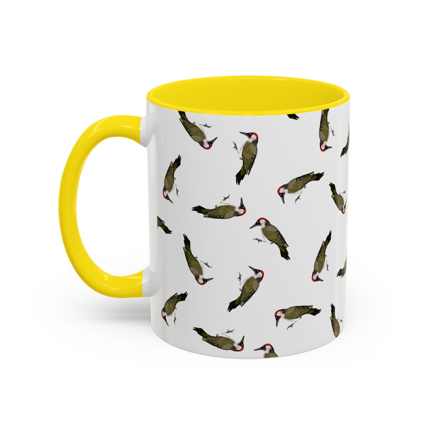 Grünspecht Tasse mit Streumuster | Vogelmotiv Kaffeebecher für Vogelbeobachter & Naturfreunde in Light Green