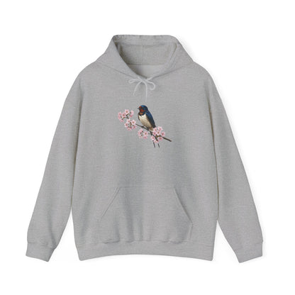 Barn Swallow on a Branch with Cherry Blossoms Hoodie Bird Lover & Bird Watcher | Unisex Sweater | Gift for Bird Lovers