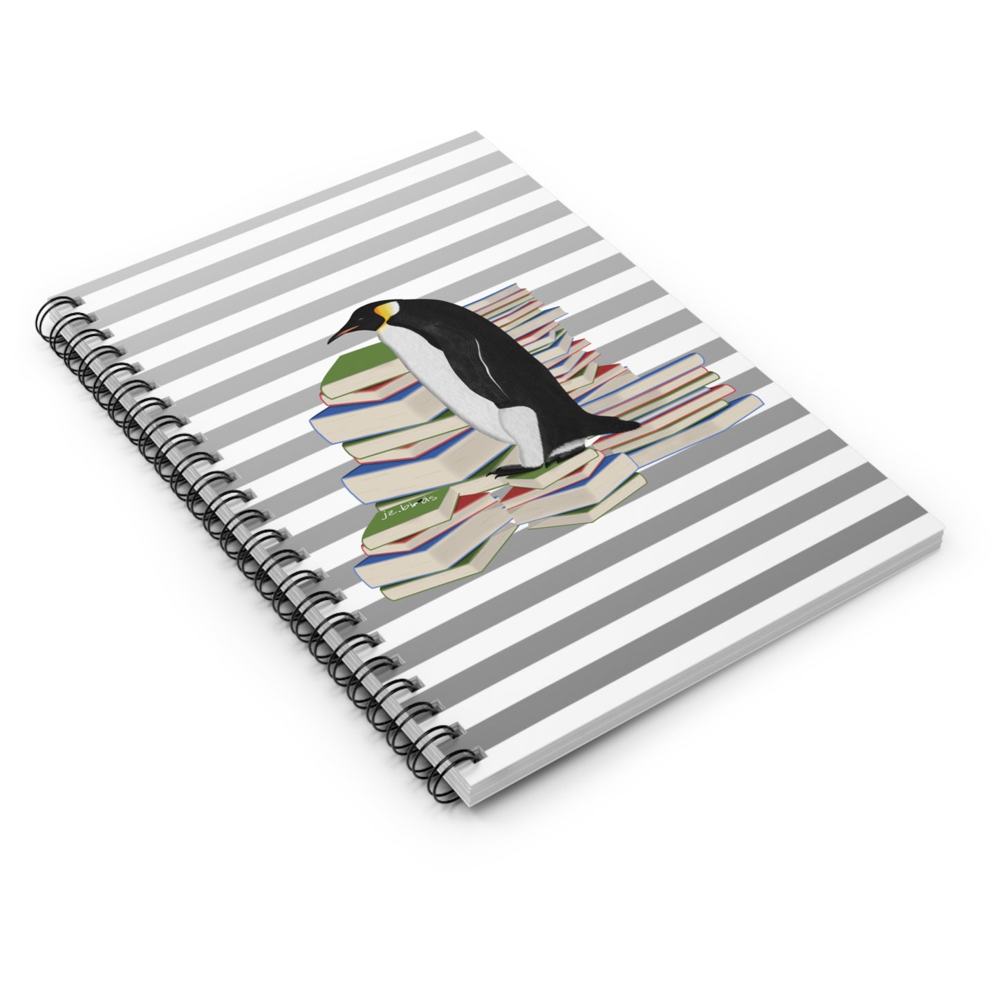 Penguin Bird with Books Birdlover Bookworm Spiral Notebook Ruled Line 6" x 8"