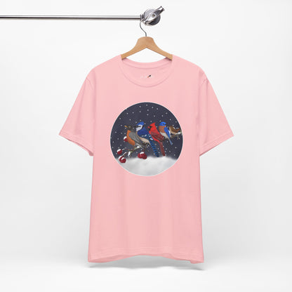 Blue Jay Robin Cardinal Bluebird Wren on a Winter Branch Birdwatcher Christmas Bird T-Shirt