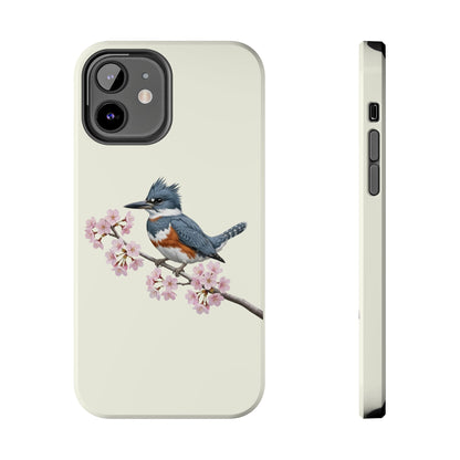 Belted Kingfisher & Cherry Blossom Tough iPhone Case Creamy White – animal lover, Phone