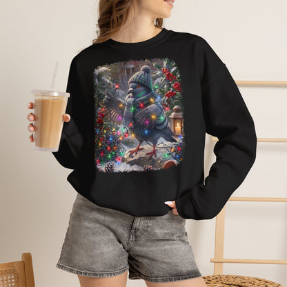 Premium Sweatshirt Taube und die Lichterkette im winterlichen Garten für Vogelfreunde
