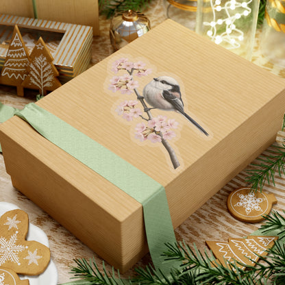Long Tailed Titmouse Cherry Blossom Sticker | Glossy Floral Bird Decal | Spring Laptop Sticker