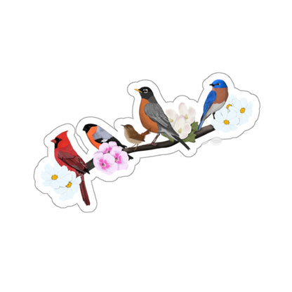 Birds on a Branch Robin Cardinal Bullfinch Wren Bluebird Bird Kiss-Cut Sticker