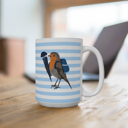 Rotkehlchen Vogel Tasse als Geschenk zur Einschulung Blau Weiß