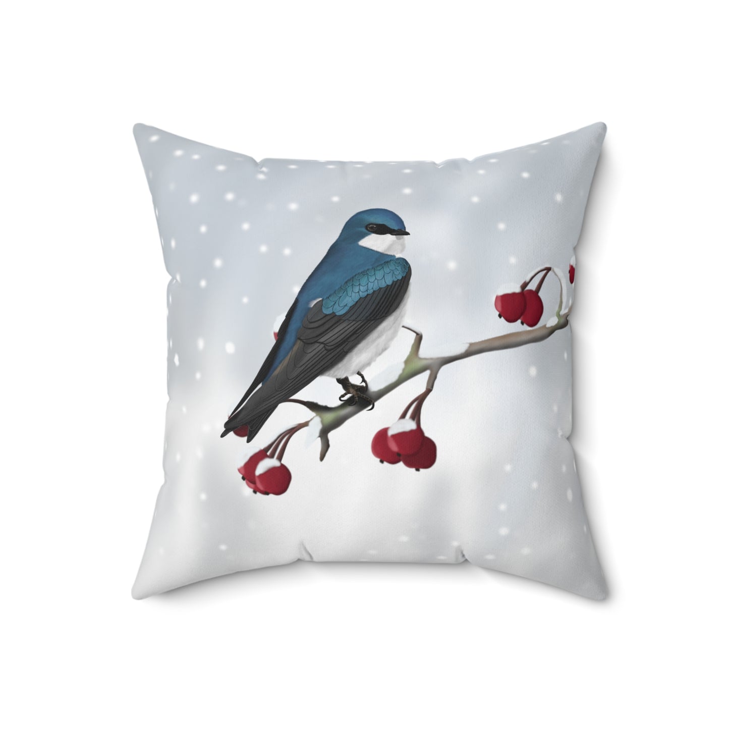 Tree Swallow on a Winter Branch Bird Throw Pillow 16"x16"