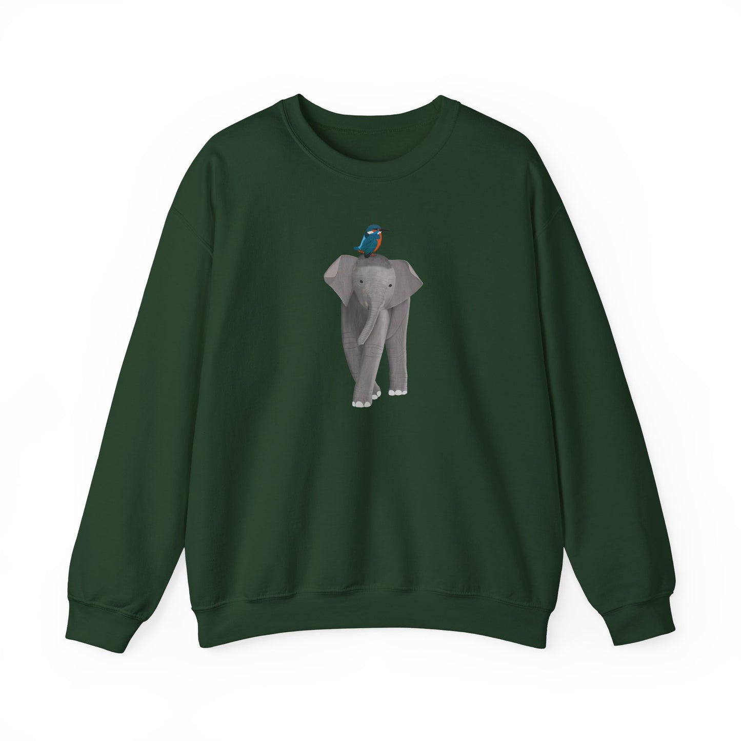 Elephant with Kingfisher Bird Birding & Birdwatching Sweatshirt