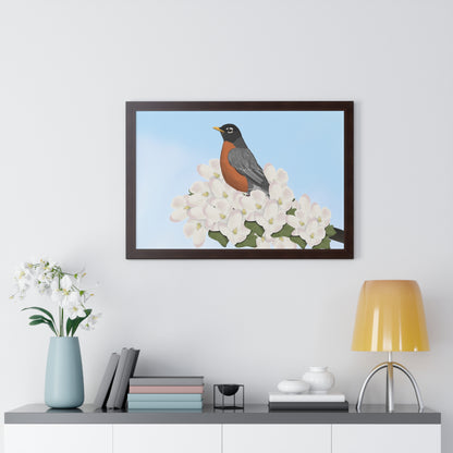 Robin Spring Blossoms Bird Framed Poster