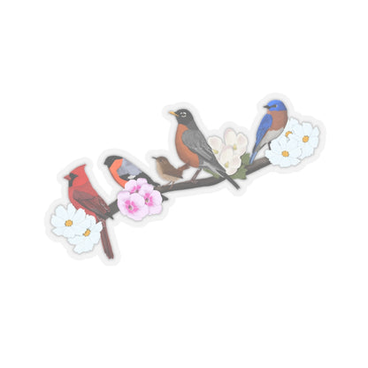 Birds on a Branch Robin Cardinal Bullfinch Wren Bluebird Bird Kiss-Cut Sticker