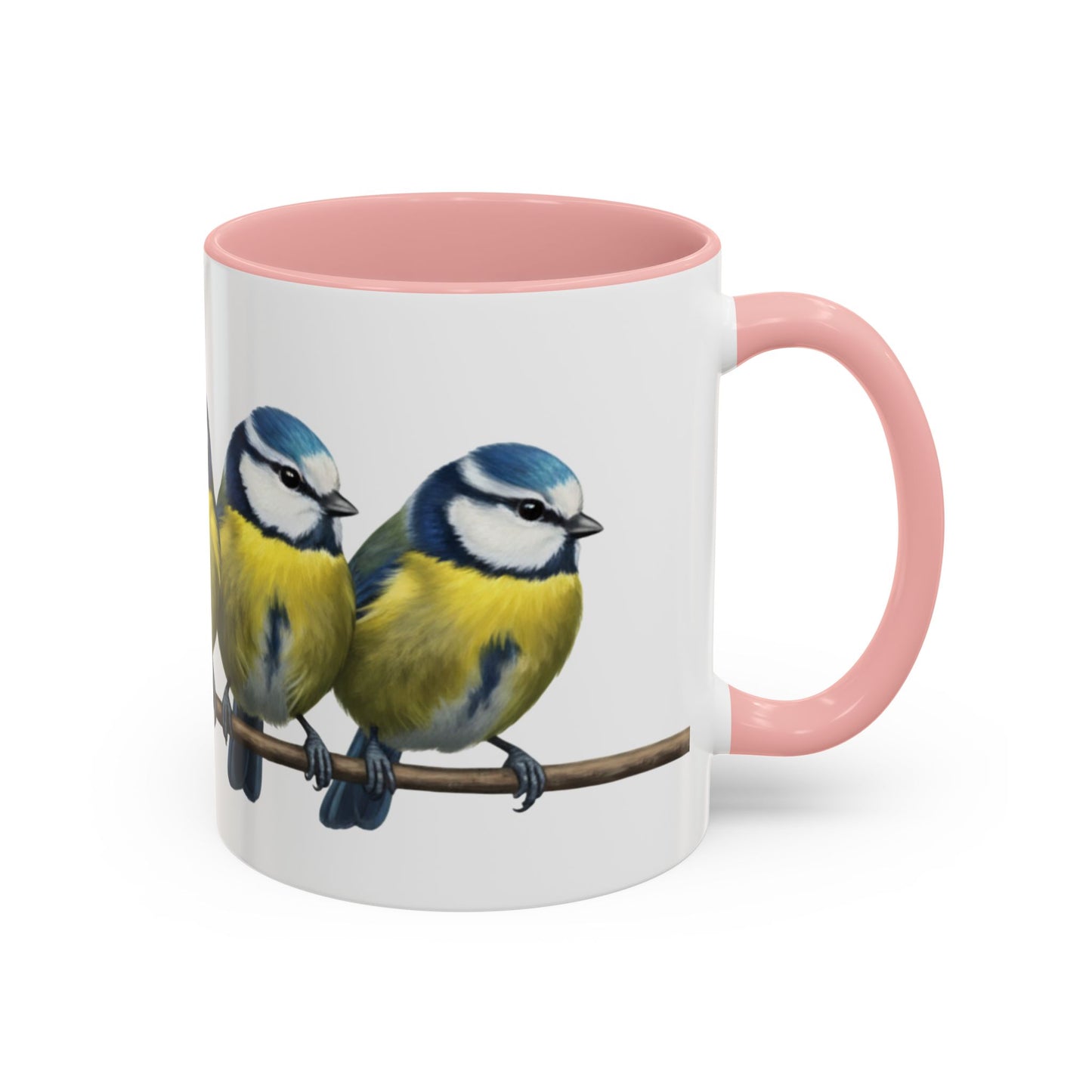 枝に止まるアオガラを描いた陶器製鳥コーヒーマグ - バードウォッチャーへのカスタムギフト