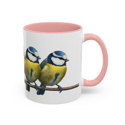 枝に止まるアオガラを描いた陶器製鳥コーヒーマグ - バードウォッチャーへのカスタムギフト