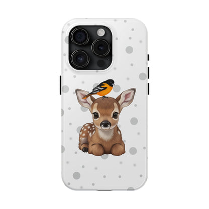Cute Fawn with a Oriole Animal iPhone Case - Dual-Layer PC/TPU Protective Cover for iPhone