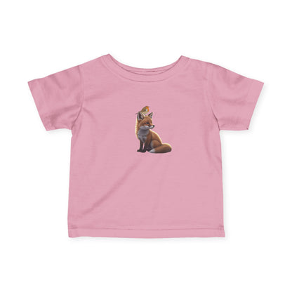 Fuchs mit Rotkehlchen Vogelmotiv Baby T-Shirt Süßes Tiermotiv
