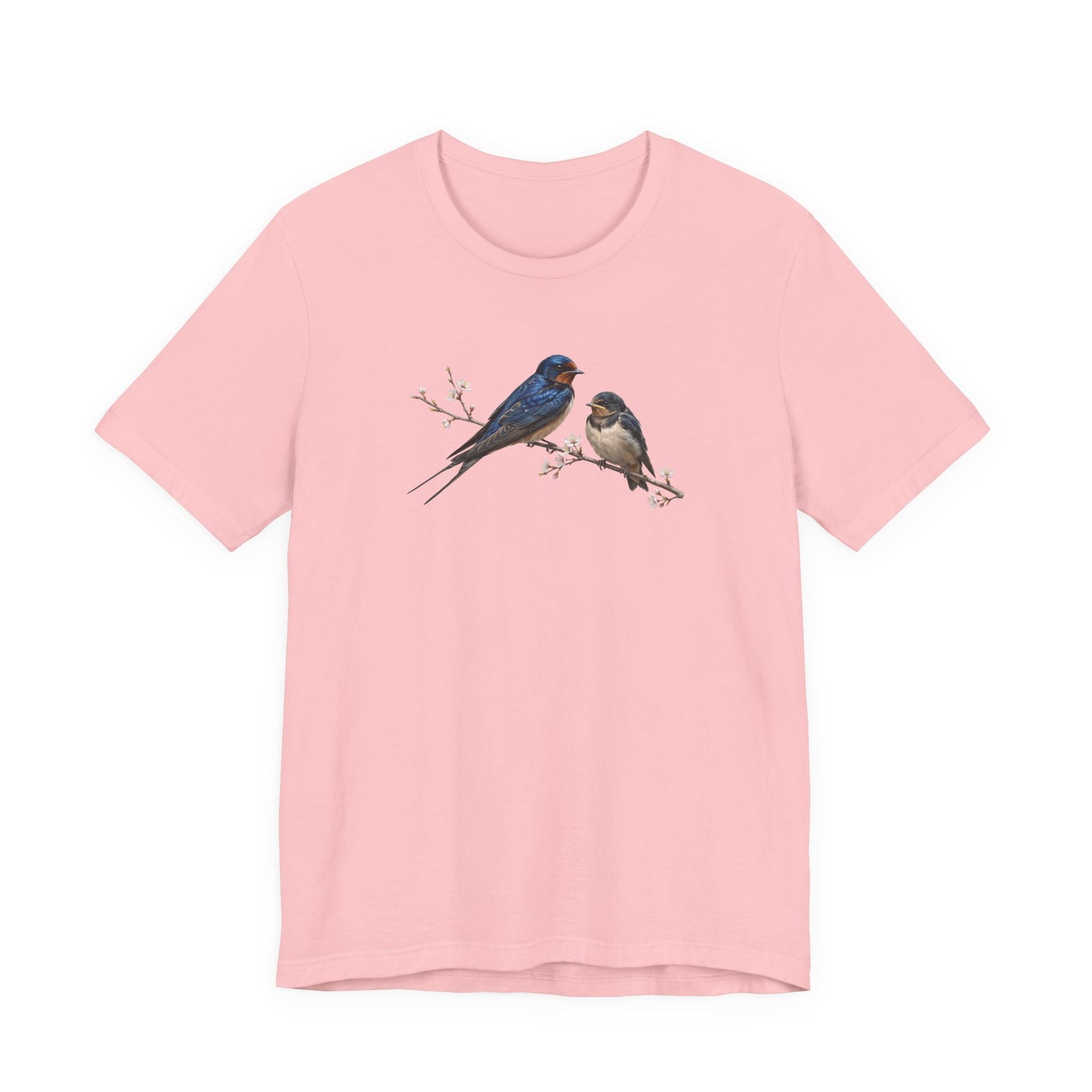 Barn Swallow & Fledgling T-Shirt | Spring Blossoms Unisex Graphic Tee