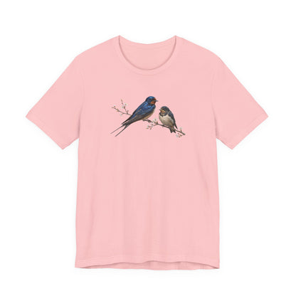 Barn Swallow & Fledgling T-Shirt | Spring Blossoms Unisex Graphic Tee
