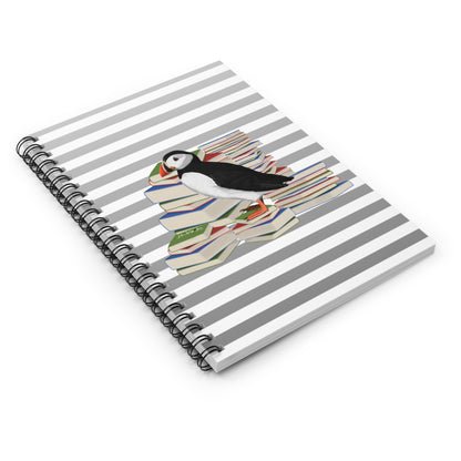 Puffin Bird with Books Birdlover Bookworm Spiral Notebook Ruled Line 6" x 8"