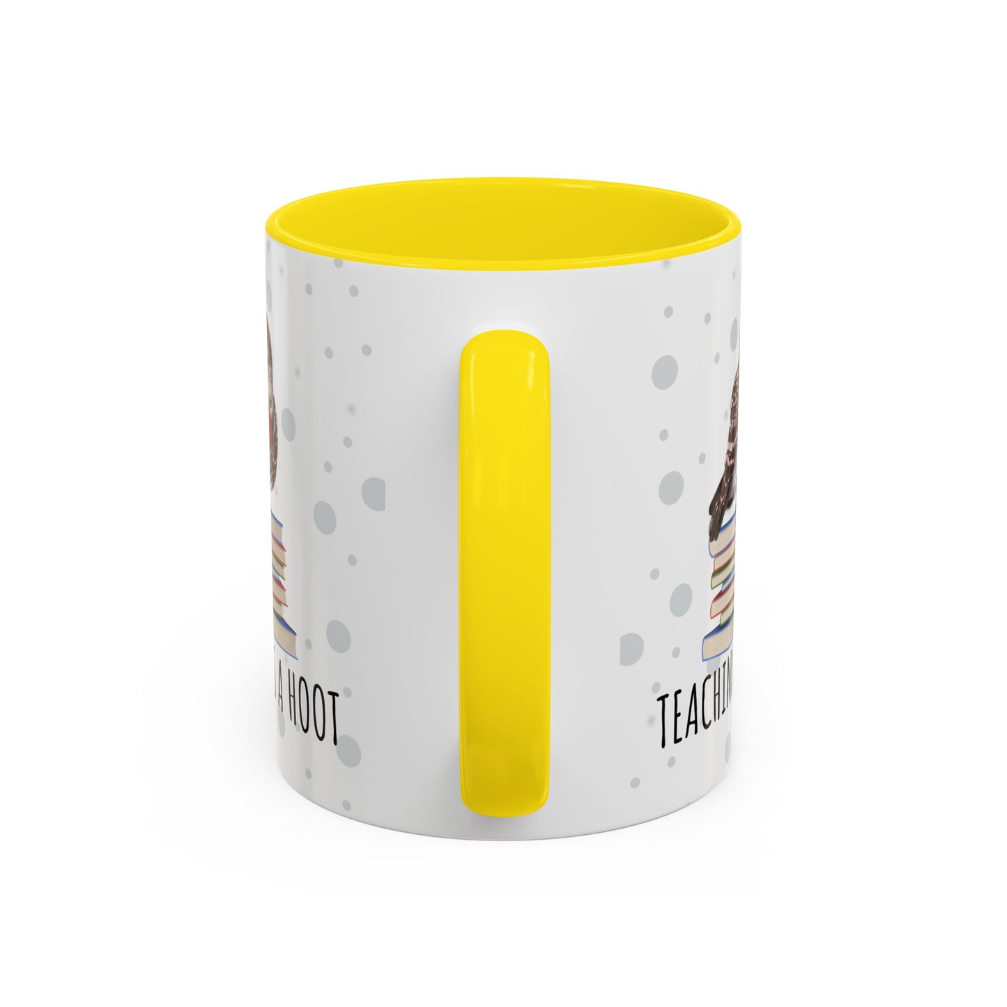 Cute Owl on Books Teacher Mug – Teaching is a Hoot – Two-Tone Classroom Coffee Cup