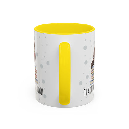 Cute Owl on Books Teacher Mug – Teaching is a Hoot – Two-Tone Classroom Coffee Cup