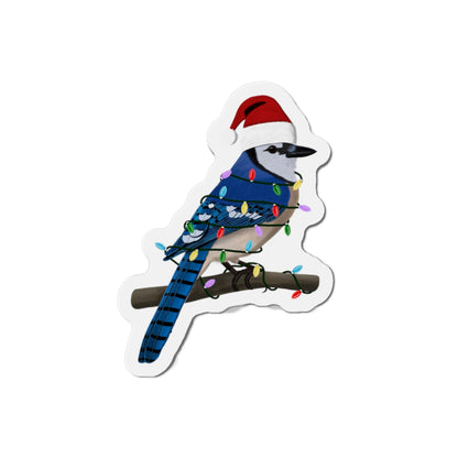 Blue Jay with Fairy Lights and Scarf Christmas Bird Magnet