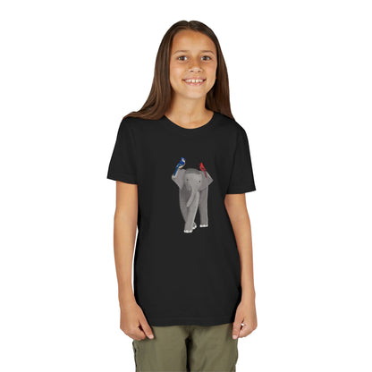 Elephant with Blue Jay and Cardinal Bird Youth T-Shirt