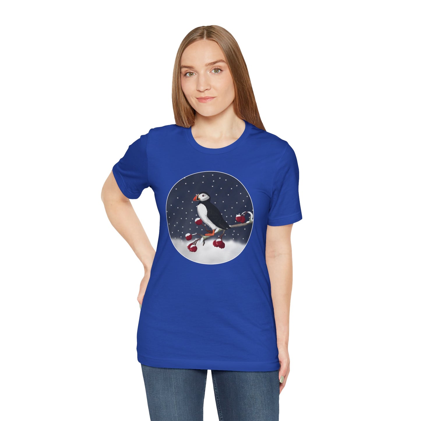 Puffin on a Winter Branch Birdwatcher Christmas Bird T-Shirt