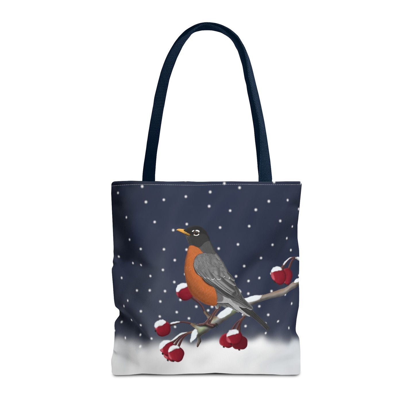 Robin on a Winter Branch Christmas Bird Tote Bag 16"x16"