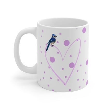 Blue Jay Valentine's Day Bird Mug 11oz Pink Heart