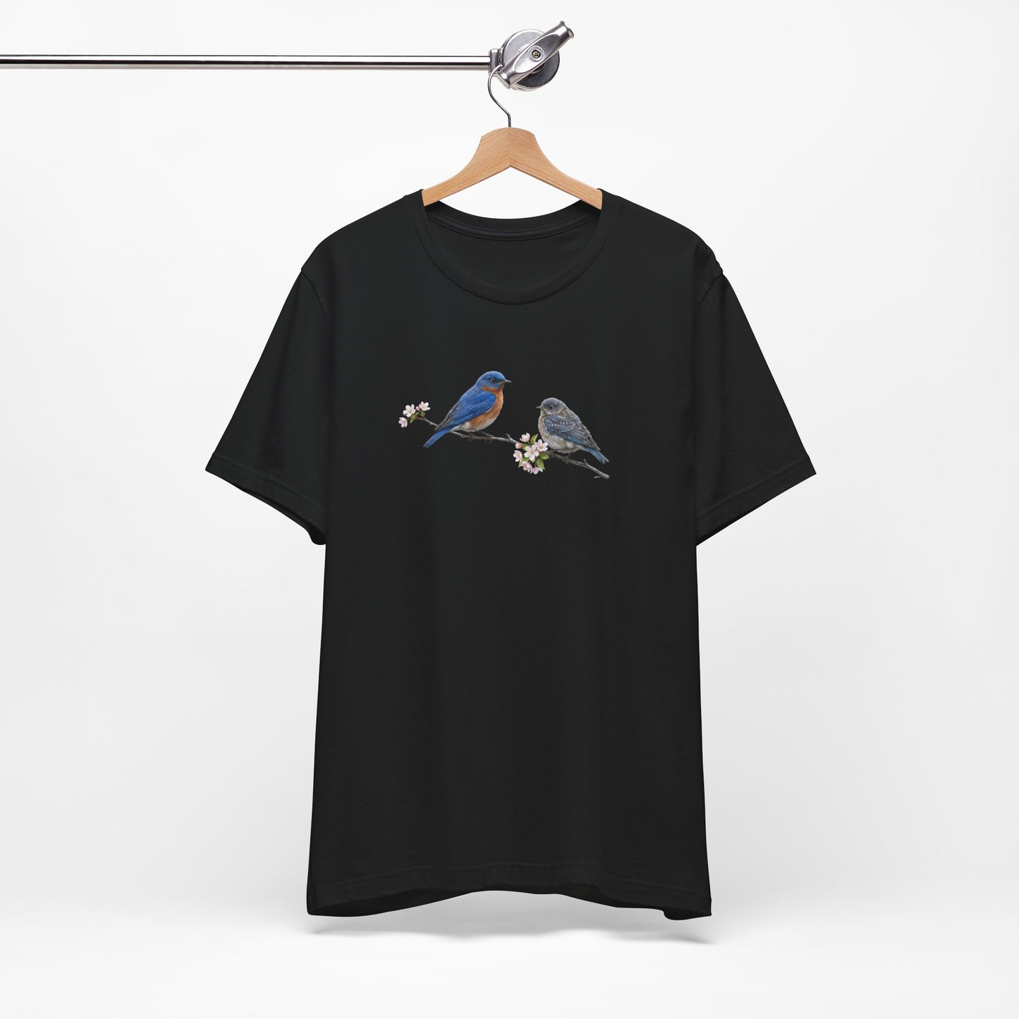Eastern Bluebird & Fledgling T-Shirt | Spring Blossoms Unisex Graphic Tee