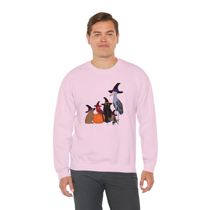 Robin Shoebill Cardinal Rabbit with Cat Happy Halloween Birds Sweatshirt