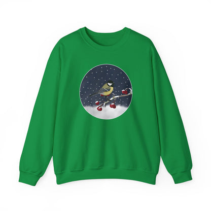 Chickadee on a Winter Branch Christmas Bird Sweatshirt