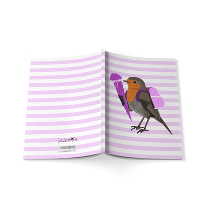 Rotkehlchen Notizbuch Geschenk zur Einschulung  A5 Softcover 150 Seiten Liniert Rosa