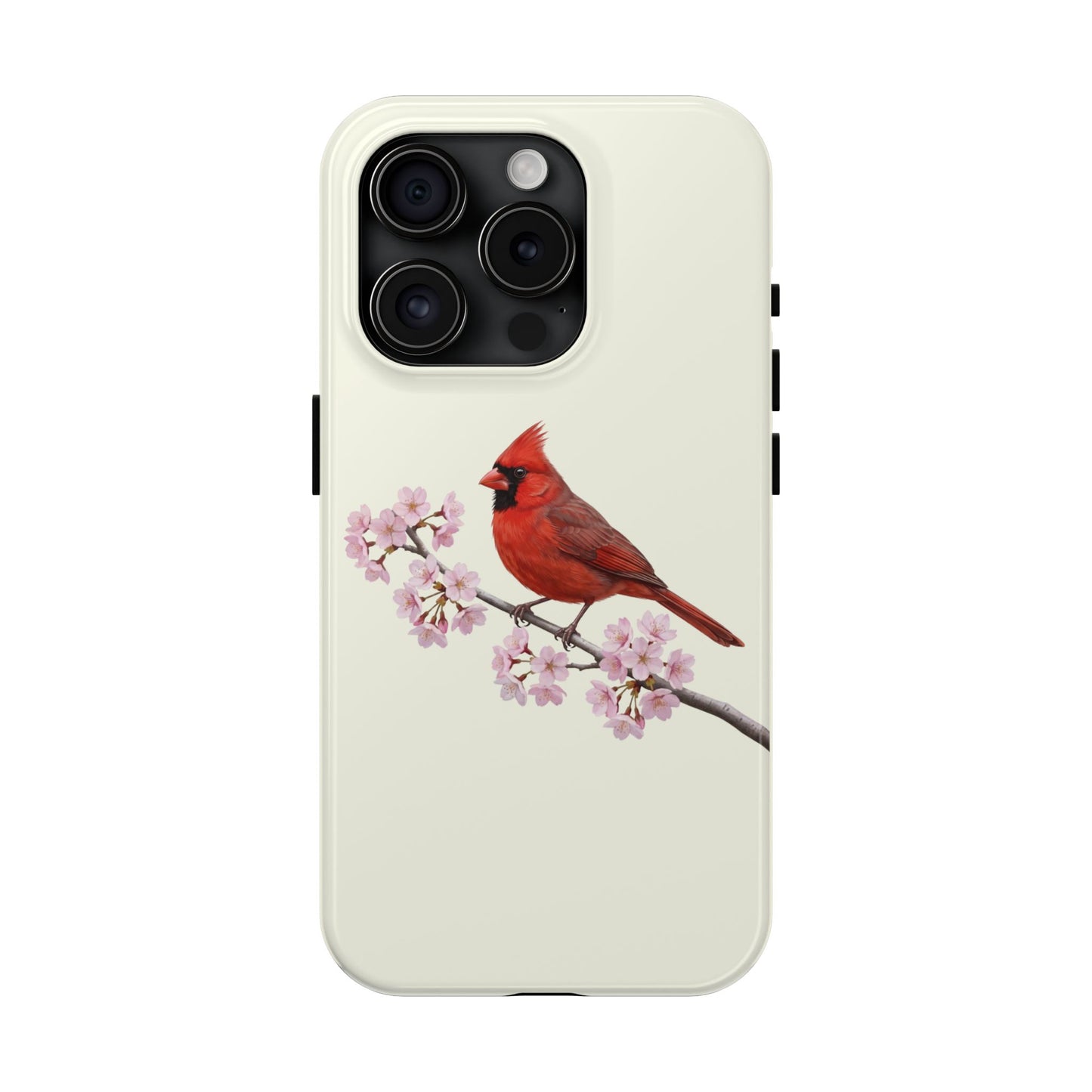 Northern Cardinal & Cherry Blossom Tough iPhone Case Creamy White