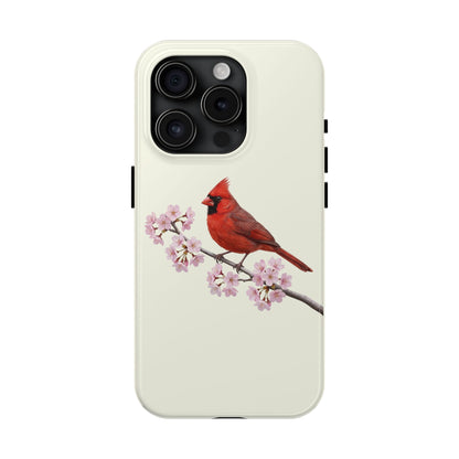 Northern Cardinal & Cherry Blossom Tough iPhone Case Creamy White