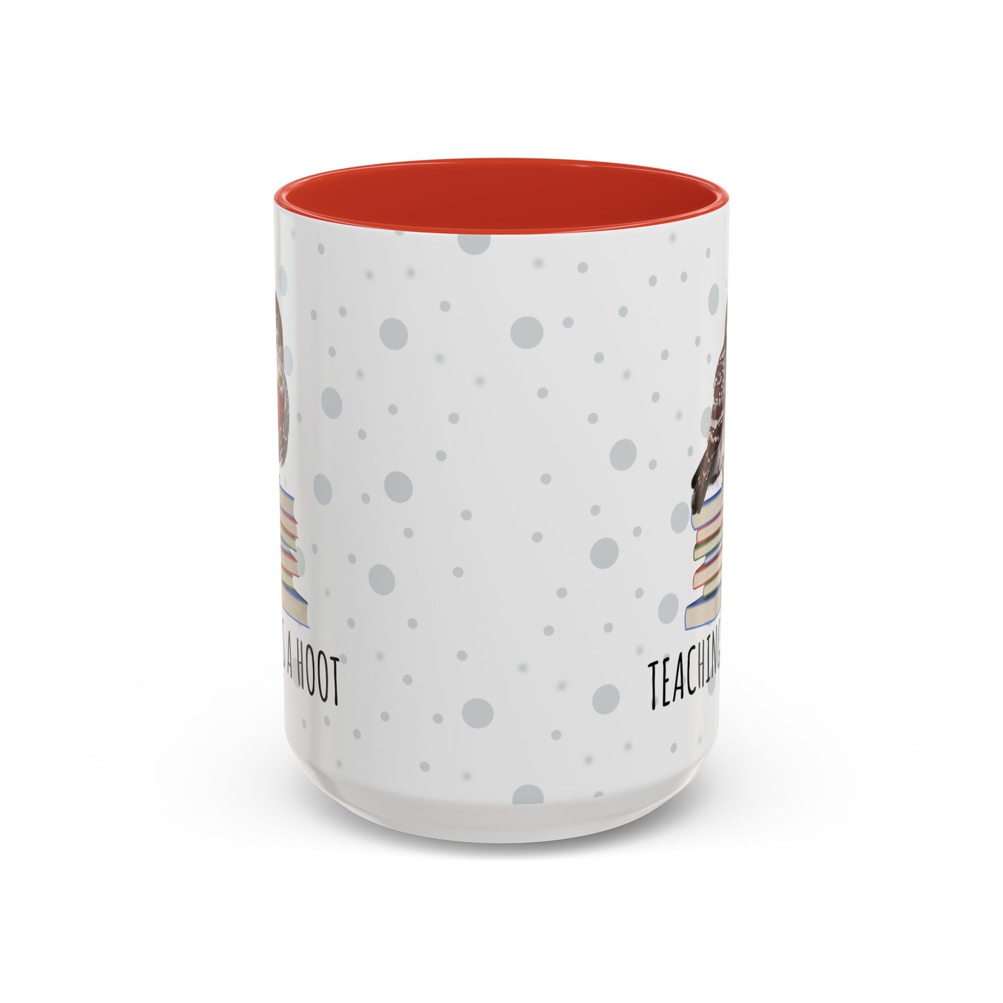 Cute Owl on Books Teacher Mug – Teaching is a Hoot – Two-Tone Classroom Coffee Cup