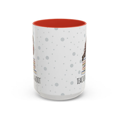 Cute Owl on Books Teacher Mug – Teaching is a Hoot – Two-Tone Classroom Coffee Cup
