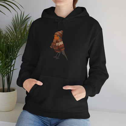 Rotkehlchen mit Strickpullover Hoodie - Vogel Kapuzenpullover für Vogelbeobachter & Naturliebhaber mit Vogelmotiv