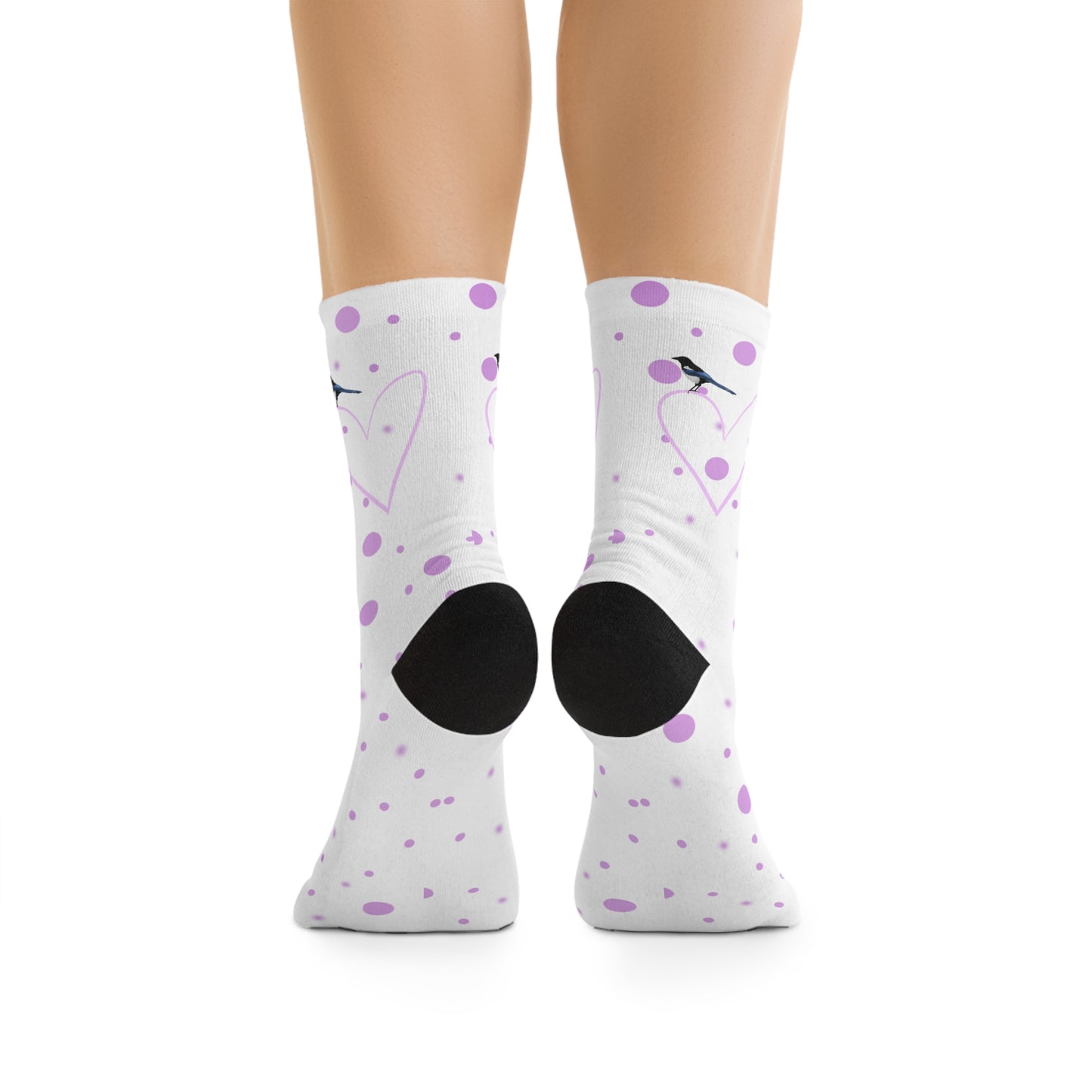 Magpie Valentine's Day Pink Heart and Dots Bird Socks White