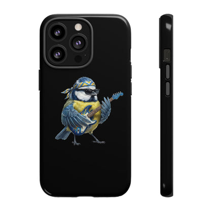 Blaumeise mit Gitarre Premium Handyhülle – Doppelt Geschützt & Rundum Bedruckt Schwarz