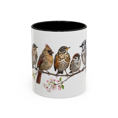 Blue Jay Cardinal Bluebird Little Owl Fledglings Two-Tone Mug | Spring Bird Lover Gift