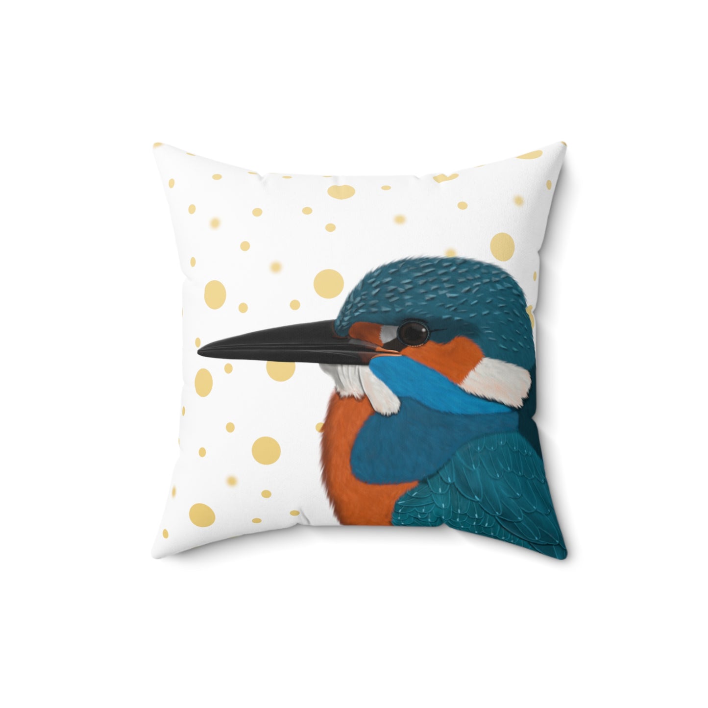 Kingfisher Golden Dots Birdlover Bird Throw Pillow 16"x16" White