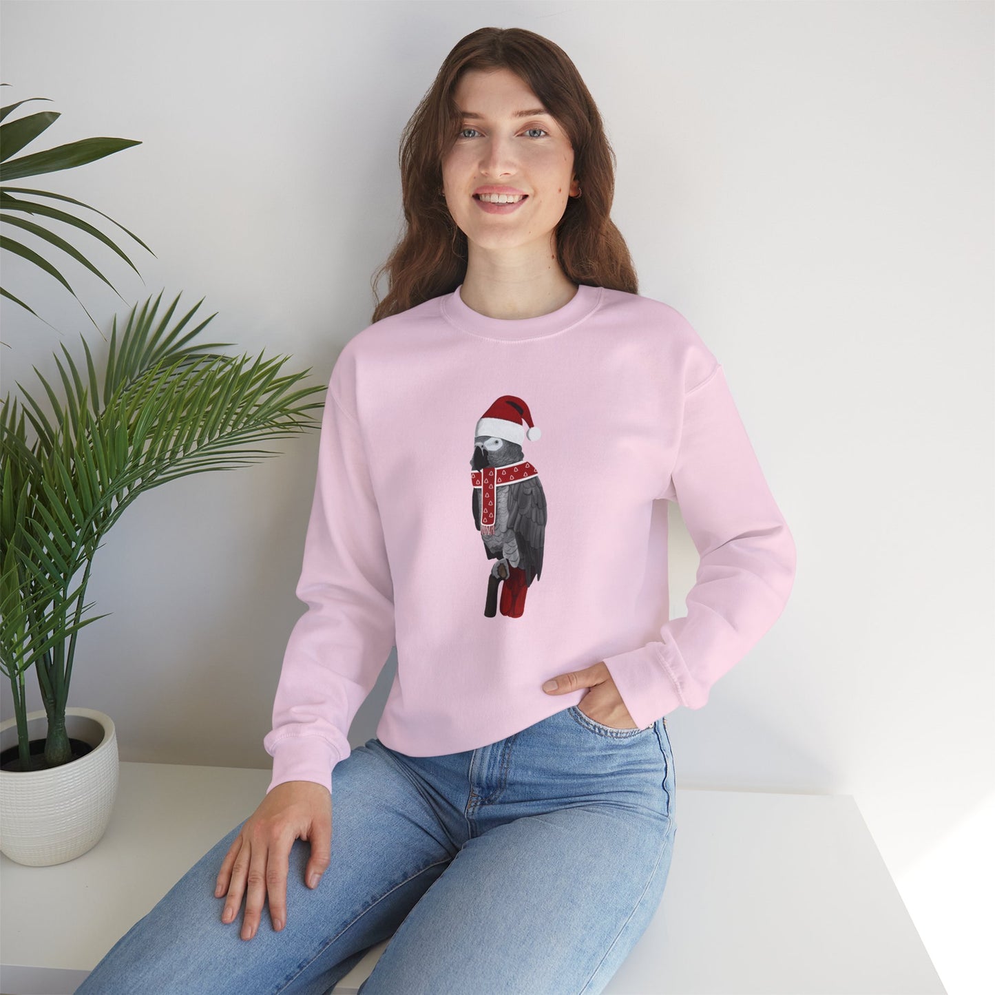 Grey Parrot with Christmas Hat Bird Birdwatcher Sweatshirt