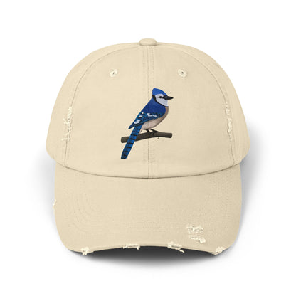 Blue Jay Bird Art Distressed Cap