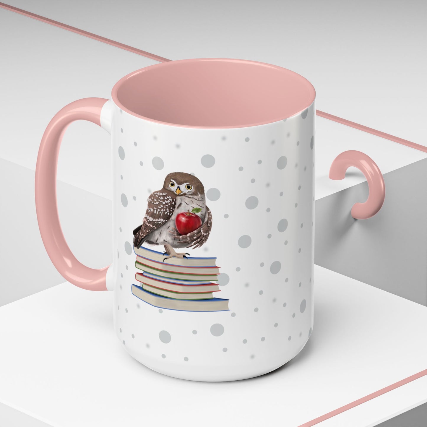 Cute Owl on Books Teacher Mug – Two-Tone Classroom Coffee Cup