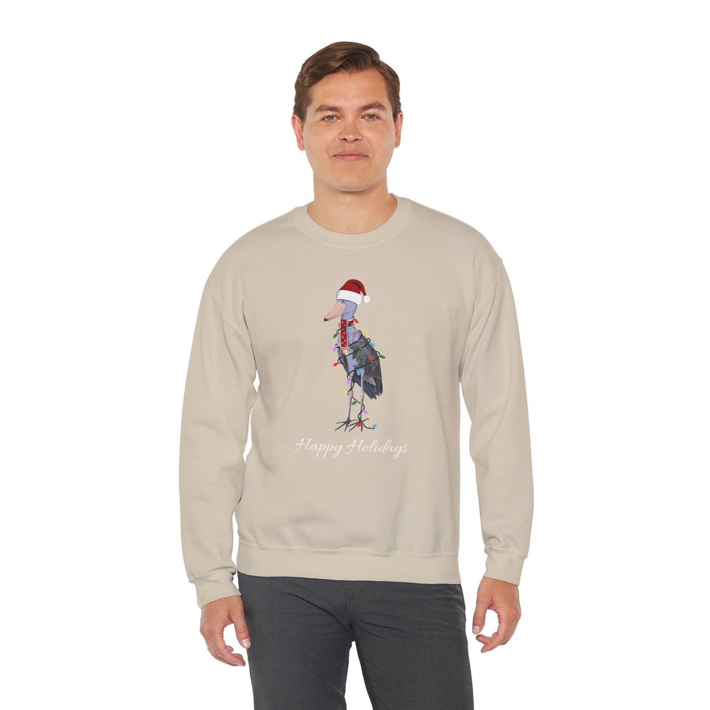 Shoebill with Fairy Lights as Santa Happy Holidays Birdwatcher Christmas Bird Sweatshirt